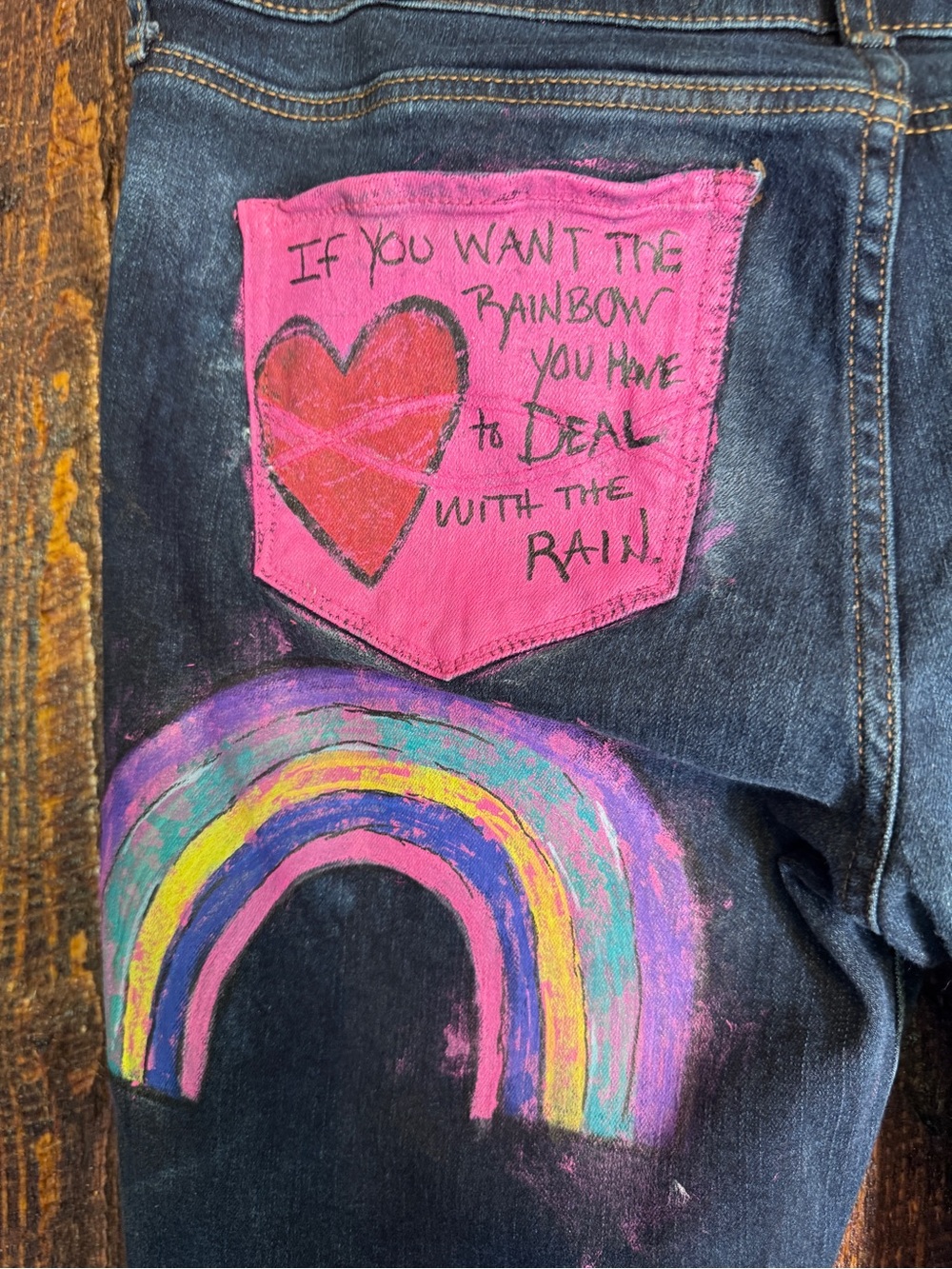 Hand-Painted Abercrombie Rainbow Pocket Women’s Jeans - Pink Accent